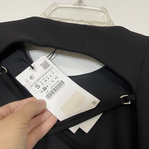 NEW! ZARA black long sleeve lace up asymmetrical mini dress size Small - Picture 6 of 7